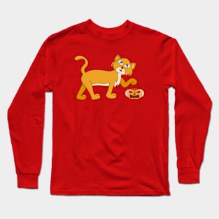 Yellow Pumpkin Cat Long Sleeve T-Shirt